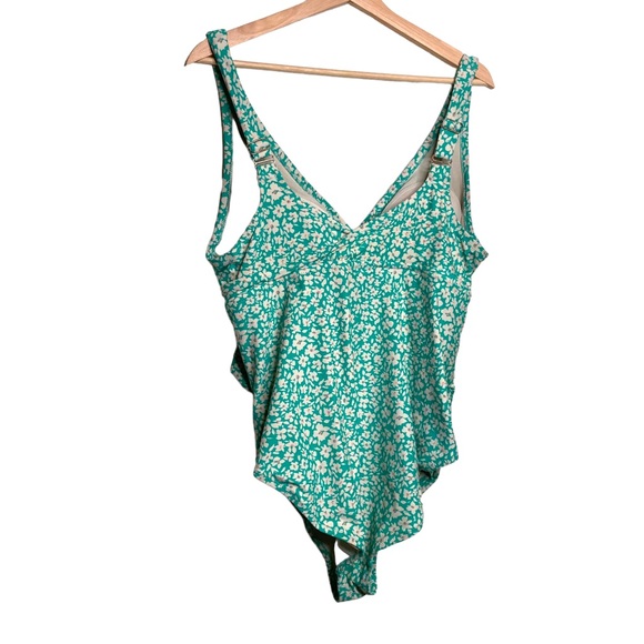 Kona Sol Floral Blue Ruched One Piece Swimsuit Size 18W - Picture 2 of 11